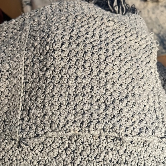 Free People Love Me Tender open Cardigan light blue fringe bottom hoodie Sz M - Picture 9 of 13